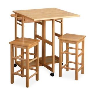 Winsome Wood 3-piece Space Saver Expandable Drop Leaf Table and Two Square Stools
