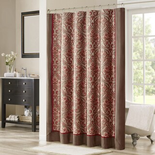 Madison Park Preston Red/Brown Jacquard Shower Curtain