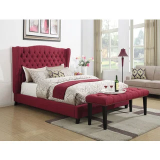 Faye Eastern King Red Tufted Linen 96-inch x 85-inch x 60-inch Bed Set