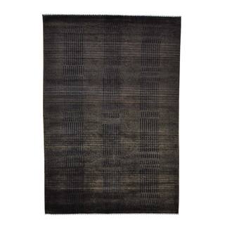 Brown Wool/Silk Tone-on-tone Nepali Handmade Oriental Rug (5'7 x 8'2)