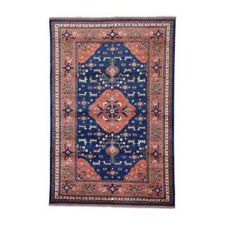 Navy Blue Pure Wool Afghan Ersari Hand Knotted Rug (6'7 x 10')
