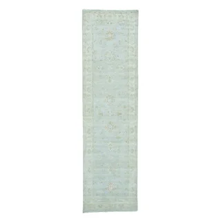 Silver Wash Pure Wool Peshawar Runner Hand-knotted Rug (3' x 11')