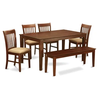 Capri Mahogany Finish Solid Rubberwood 6-Piece Dining Set with Table, Four Chairs and One Bench