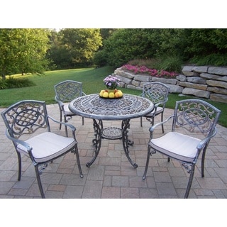 Dakota Cast Aluminum 5-piece Dining Set, with 42-inch Table, and 4 Stackable Cushioned Chairs
