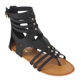 Reneeze Women's Back Faux-leather Zippered Gladiator Flat Sandals