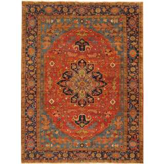 Pasargad Rust and Navy Lamb's Wool Serapi Hand-knotted Area Rug (3'11 x 10')