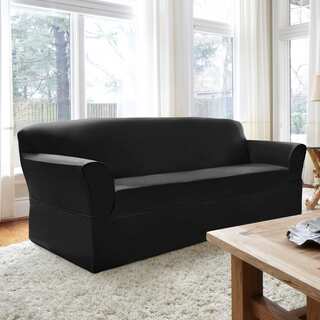 CoverWorks Dorchester Black 1-piece Relaxed-fit Sofa Slipcover