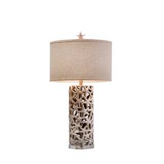 Catalina Sanibel 19916-001 3-Way 31.5-Inch Silver Starfish Table Lamp with Linen Drum Shade with Silken Liner, Bulb Included