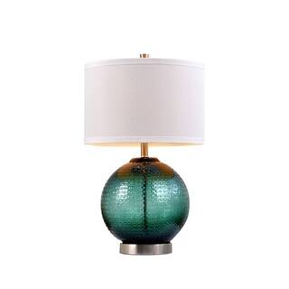 Catalina Eliza 19919-001 3-Way 26.5-Inch Jade Glass Orb Table Lamp with Linen Drum Shade with Silken Liner, Bulb Included