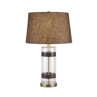 Catalina Maxwell 19960-000 3-Way 29-inch Cylinder Clear Glass and Faux Leather Table Lamp w Textured Drum Shade, Bulb Included