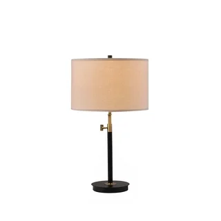Catalina Antique Brass and Matte Black Metal Table Lamp with Linen Shade