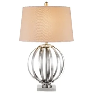 Catalina Campana 19949-001 3-Way 26-Inch Metal Orb Table Lamp with White Linen Modified Drum Shade, Bulb Included
