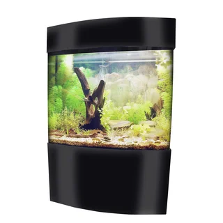 Vepotek Black Glossy Acrylic Rectangular Bow Fish Tank Kit with Stand and Canopy