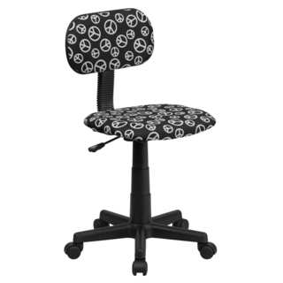 Black Fabric/Metal Armless Swivel Adjustable Peace Sign Office Desk Chair
