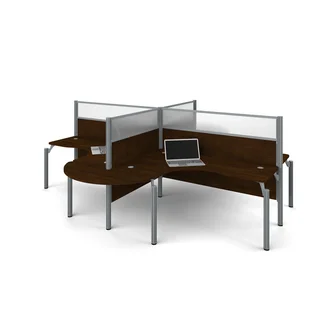 Bestar Pro-Biz Four L-desk workstation with acrylic glass privacy panels