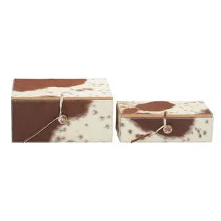 Natural Wood Leather Hide 10-inch x 11-inch Boxes (Set of 2)