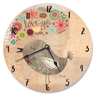 Love You Little Birdie Beige Wood Wall Clock