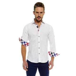 Suslo Couture Men's White/Multicolor Cotton Print Button-up Long-sleeve Shirt