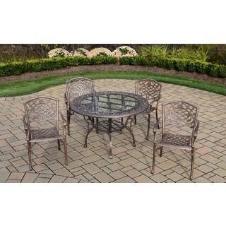Dakota Cast Aluminum 5-piece Patio Dining Set, with 48-inch Round Table, and 4 Stackable Arm Chairs