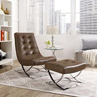 Slope Faux Leather Lounge Chair and Ottoman Set