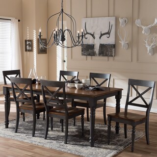 Baxton Studio Amintah Country Cottage Weathered Dove Grey and "Oak" Brown 2-Tone Finishing Top 7-Piece Dining Set