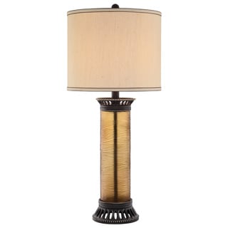Catalina Rowling 19084-001 3-Way 34-Inch Amber Etched Glass Table Lamp, Oil-Rubbed Finish, Linen Drum Shade, Bulb Included