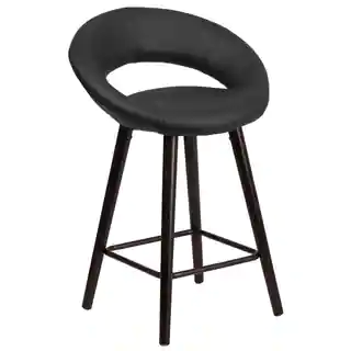 Kelsey Series 24-inch Contemporary Vinyl Counter Height Stool with Cappuccino Wood Frame