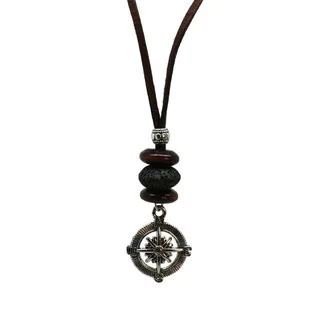 Compass Mens Leather Cord Essential Oil Diffuser Necklace