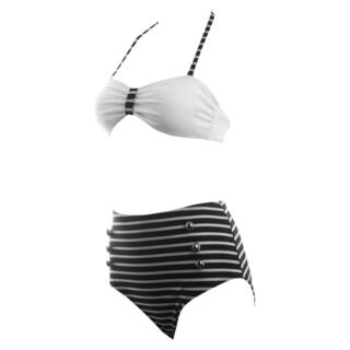 Zodaca Women White/ Black Striped Halter Top with Matching High Waist Bottom Summer Swimsuit