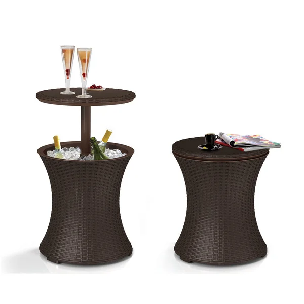 Keter Pacific Cool Bar Brown Wicker Rattan Outdoor Patio Deck Pool Ice Cooler Table Furniture
