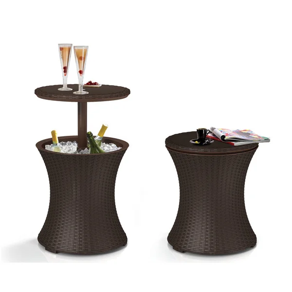 Keter Pacific Cool Bar Brown Wicker Outdoor Ice Cooler Table
