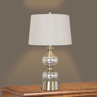 29.5-inch Stacked Champagne Glass Table Lamp with Antique Brass Metal Accents