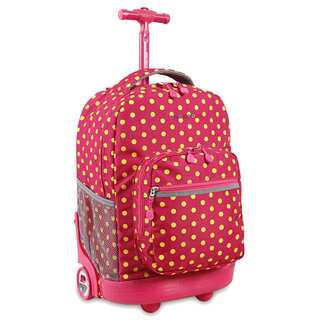 J World Sunrise Pink Buttons 18-inch Rolling Backpack