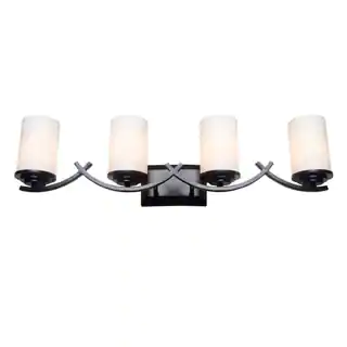 Oil Rubbed Bronze 4-Light Bathroom Vanity Light Fixture with White Opal Glass