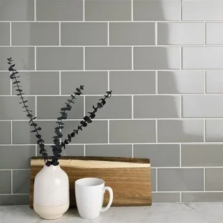 SomerTile 3x6-inch Malda Subway Glossy Warm Grey Ceramic Wall Tile (Case of 136)
