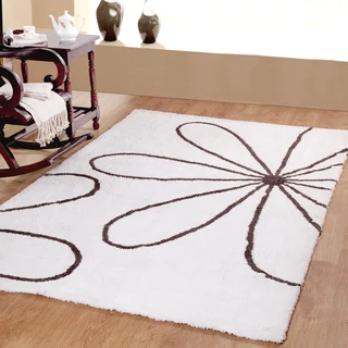 Affinity Home Collection Blossom Ultimate White/Grey Polypropylene Plush Shag Area Rugs (5' x 8')