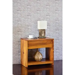 Cayu Live Edge Brown Natural Finish Acacia Nightstand with Drawer