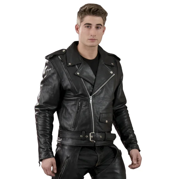 Men's Black Leather Vented Motorcycle Jacket with Side Lace