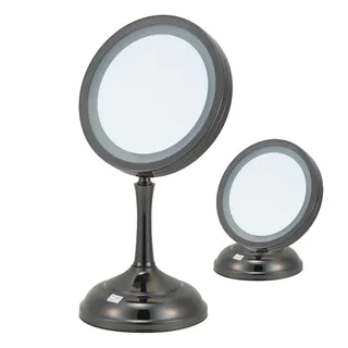 7x/1x Magnification 2-sided Dual Height Gun Metal Lighted Vanity Mirror
