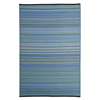 Blue/Multicolor Polypropylene Stripe Indoor/Outdoor Reversible Area Rug (5' x 8')