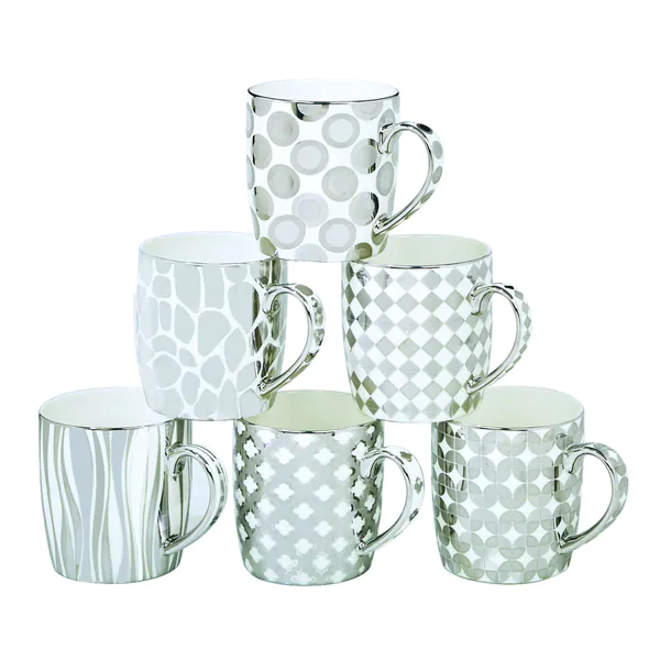 Certified International Elegance Silver-plated Assorted Design Barrel Mugs (Pack of 6)