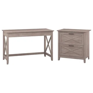Bush Furniture Key West Collection Washed-grey Writing Desk with Lateral File