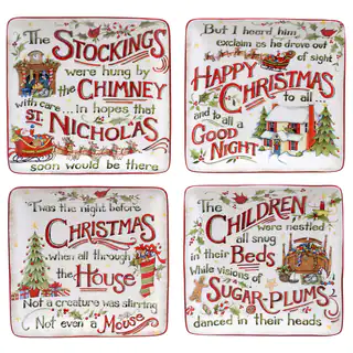 Certified International 'The Night Before Christmas' 6-inch Canape Plate with Assorted Designs (Pack of 4)