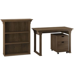 Bush Furniture Mission Creek Collection Rustic Brown Writing Desk with 2-drawer Mobile Pedestal and 3-shelf Bookcase