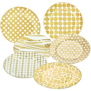 Certified International Goldplated 8-inch Barrel Dessert Plate with Assorted Designs (Pack of 6)