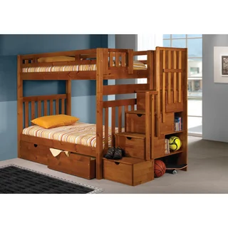 Donco Kids Honey Tall Twin-over-twin Mission Stairway Bunk Bed with Storage Drawers