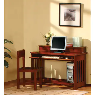 Merlot Finished Solid Pine Student Desk with Hutch and Sturdy Chair