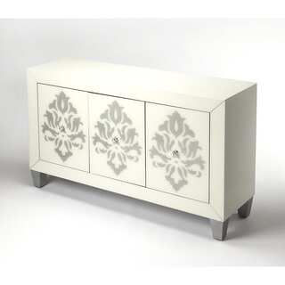 Butler Olana Damask Off-white Wood/Glass Three-door Cabinet