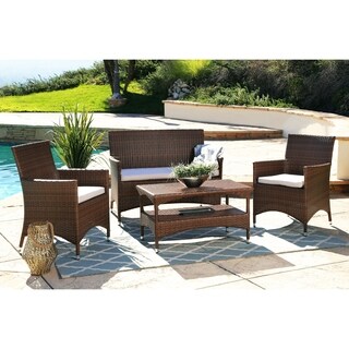 ABBYSON LIVING Irving Wicker Outdoor 4-piece Chat Set with Cushions