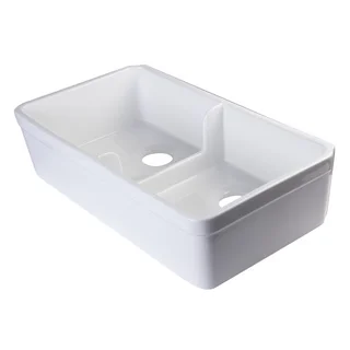 ALFI brand AB5123-W White 32-inch Short Wall Double Bowl Fireclay Farmhouse Kitchen Sink with 1 3/4-inch Lip